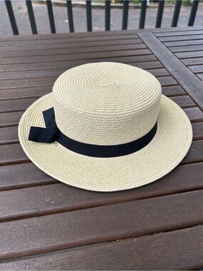 Straw Boater Hat with Black Ribbon